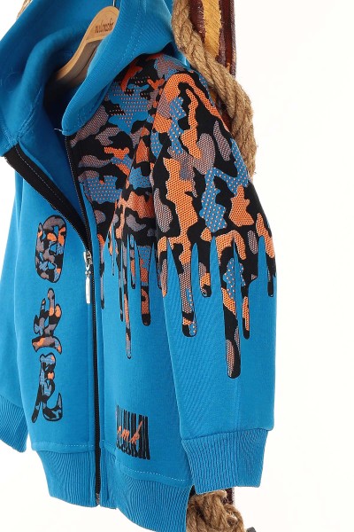 Saks Mavisi (3-7 Yaş) Barcode Baskılı Üç İp Şardonlu Erkek Çocuk Hırka 146611