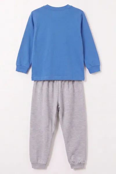 Saks Mavisi (3-8 Yaş) Karakter Baskılı İnterlok Kumaş Erkek Çocuk Pijama Takım 491036