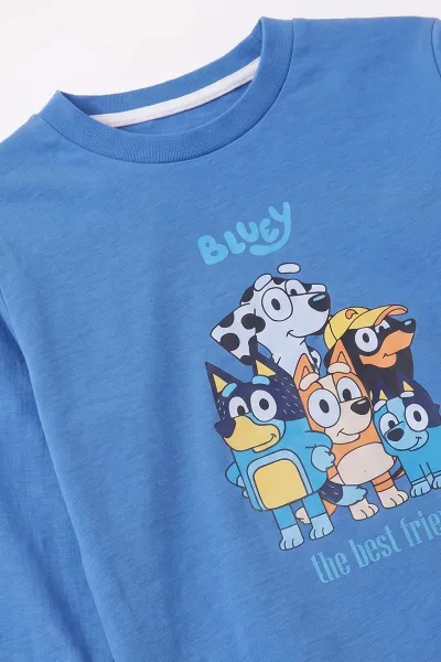 Saks Mavisi (3-8 Yaş) Karakter Baskılı İnterlok Kumaş Erkek Çocuk Pijama Takım 491036
