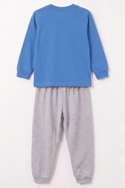 Saks Mavisi (3-8 Yaş) Karakter Baskılı İnterlok Kumaş Erkek Çocuk Pijama Takım 491041