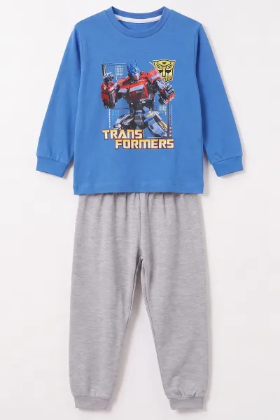 Saks Mavisi (3-8 Yaş) Karakter Baskılı İnterlok Kumaş Erkek Çocuk Pijama Takım 491041