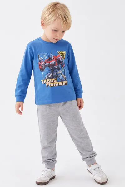 Saks Mavisi (3-8 Yaş) Karakter Baskılı İnterlok Kumaş Erkek Çocuk Pijama Takım 491041