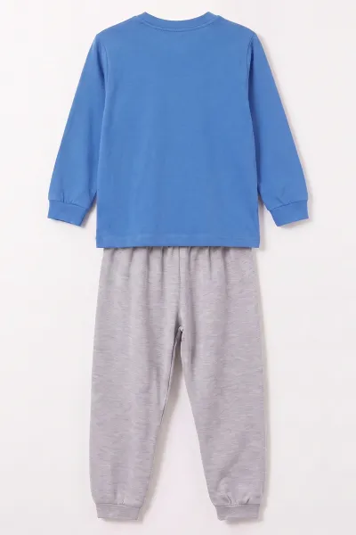 Saks Mavisi (3-8 Yaş) Karakter Baskılı İnterlok Kumaş Erkek Çocuk Pijama Takım 491043