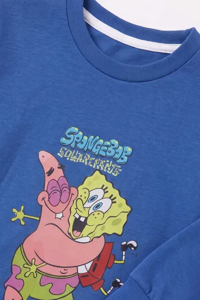 Saks Mavisi (3-8 Yaş) Karakter Baskılı İnterlok Kumaş Erkek Çocuk Pijama Takım 491045