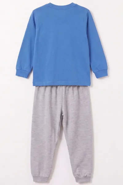 Saks Mavisi (3-8 Yaş) Karakter Baskılı İnterlok Kumaş Erkek Çocuk Pijama Takım 491047