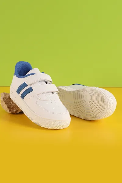 Saks Mavisi (30-35 Filet)Kalın Taban Delikli Cırtlı Şerit Çizgili Çocuk Spor Ayakkabı 347867