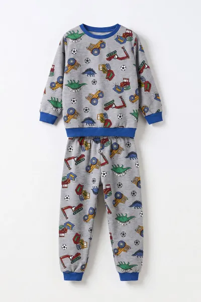 Saks Mavisi (4-10 Yaş) Desenli 2 İp Erkek Çocuk Pijama Takım 483320