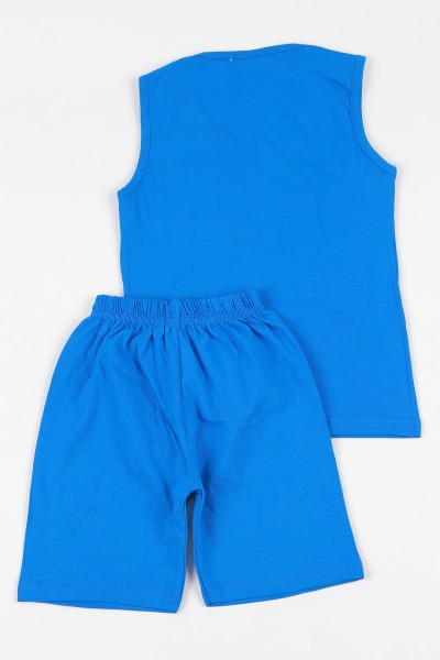 Saks Mavisi (5-8 yaş) Poppy Canavar Baskılı Erkek Çocuk Şortlu Takım 109054