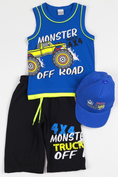 saks-mavisi-5-8-yas-sapkali-monster-baskili-erkek-cocuk-kaprili-takim-112364
