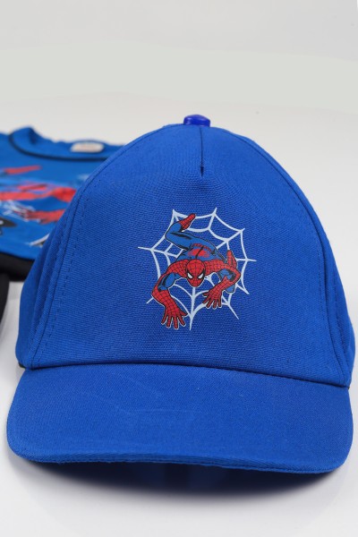 Saks Mavisi (5-8 yaş) Şapkalı Spıderman Baskılı  Erkek Çocuk Kaprili Takım 112395