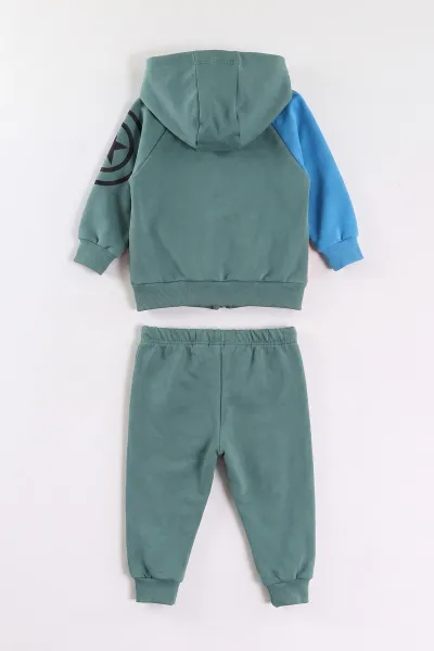 Saks Mavisi (6-24 Ay) Karakter Baskılı Kapüşonlu Fermuarlı Erkek Bebek Takım 473198