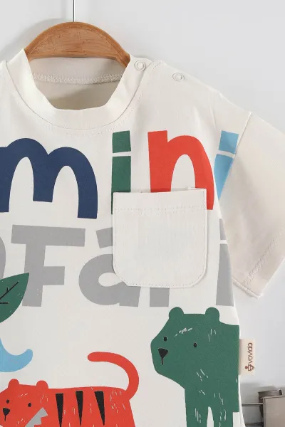 Saks Mavisi (6-24 Ay) Safari Baskılı Cep Detaylı Erkek Bebek Yazlık Takım 467673