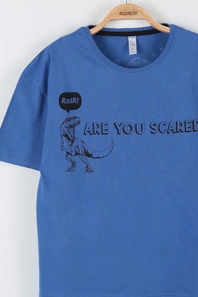 Saks Mavisi (9-12 Yaş) Roar Dinazor Baskılı Erkek Çocuk Tişört 164024
