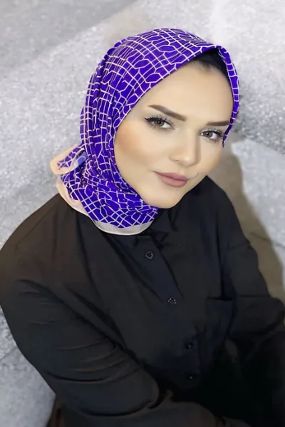 Saks Mavisi 90x90 Cm Dijital Baskı Koza Desenli Pamuk Eşarp 349479