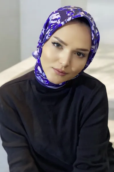 Saks Mavisi 90x90 Cm Dijital Baskı Lıerre Desenli Pamuk Eşarp 349489
