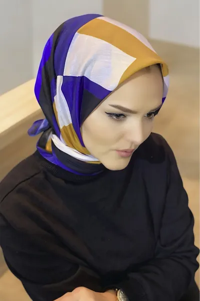 Saks Mavisi 90x90 Cm Dijital Baskı Lorenza Desenli Pamuk Eşarp 349497