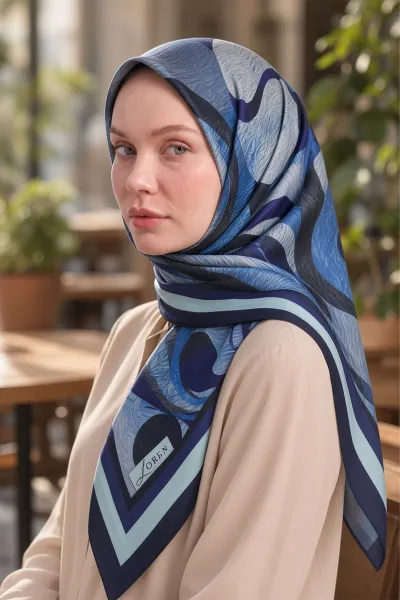 Saks Mavisi 90x90 Cm Dijital Baskılı Armonia Desen Soft Eşarp 498625