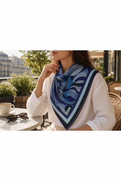 Saks Mavisi 90x90 Cm Dijital Baskılı Armonia Desen Soft Eşarp 498625