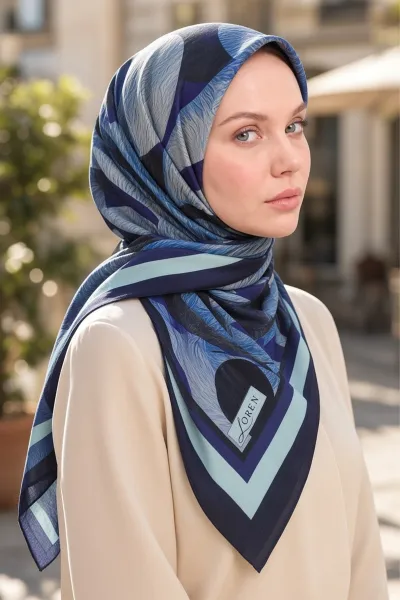 Saks Mavisi 90x90 Cm Dijital Baskılı Armonia Desen Soft Eşarp 498625