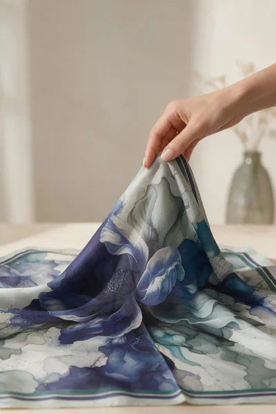 Saks Mavisi 90x90 Cm Dijital Baskılı Floria Desen Soft Eşarp 498563