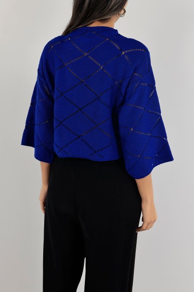 Saks Mavisi Ajurlu Crop Triko Kazak 137483