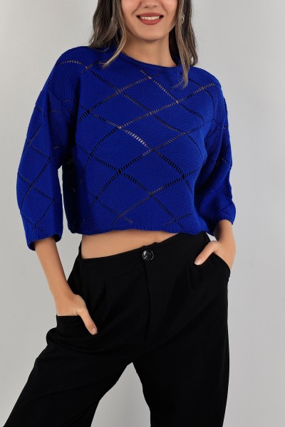 Saks Mavisi Ajurlu Crop Triko Kazak 137483