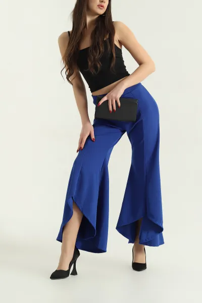Saks Mavisi Asimetrik İspanyol Paça Krep Pantolon 335094