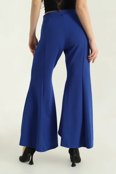 Saks Mavisi Asimetrik İspanyol Paça Krep Pantolon 335094
