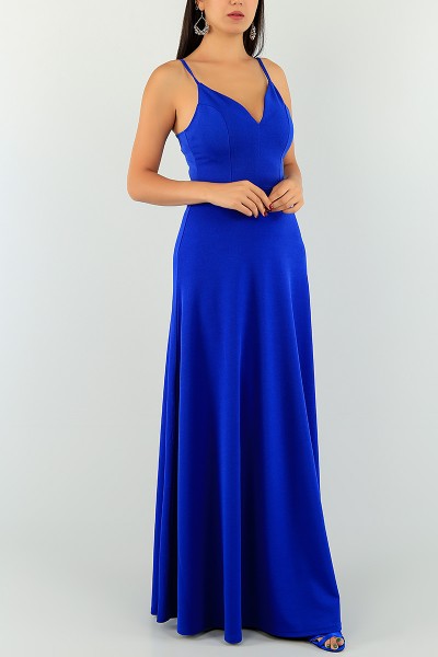 Saks Mavisi Askılı Likralı Abiye 74477