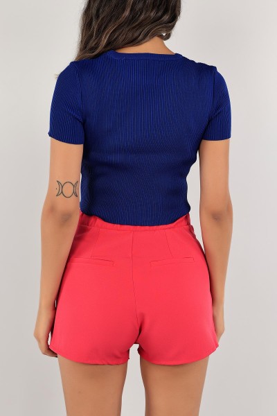 Saks Mavisi Bağlamalı Triko Bluz 126069