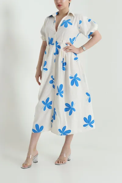 saks-mavisi-baskili-boydan-dugmeli-keten-kadin-elbise-462620