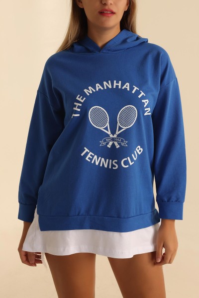 Saks Mavisi Baskılı Garnili İki İp Sweat 203337