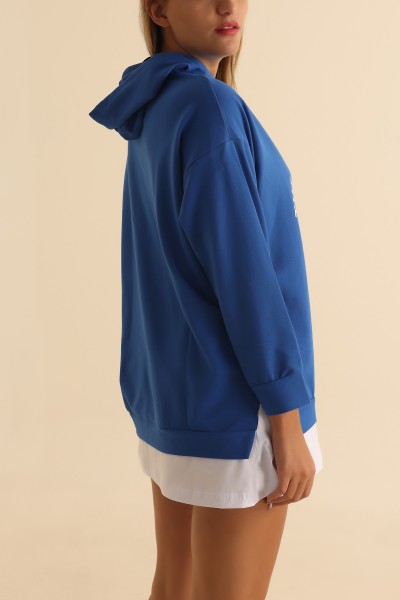 Saks Mavisi Baskılı Garnili İki İp Sweat 203337