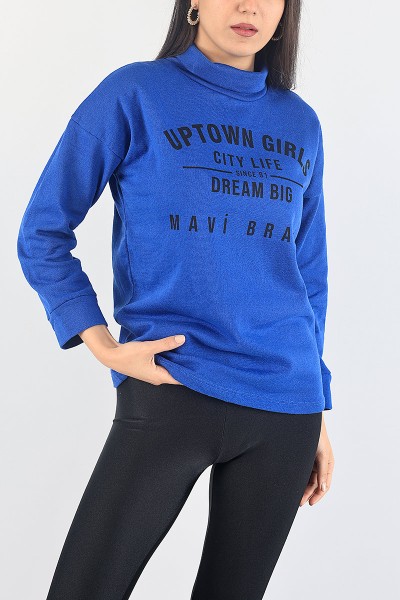 Saks Mavisi Baskılı İçi Şardonlu Bayan Sweat 88348