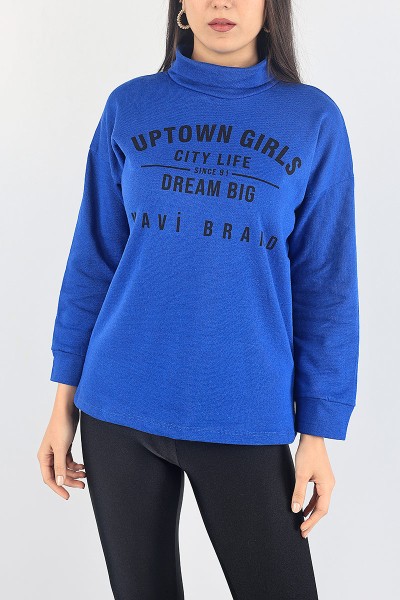 Saks Mavisi Baskılı İçi Şardonlu Bayan Sweat 88348