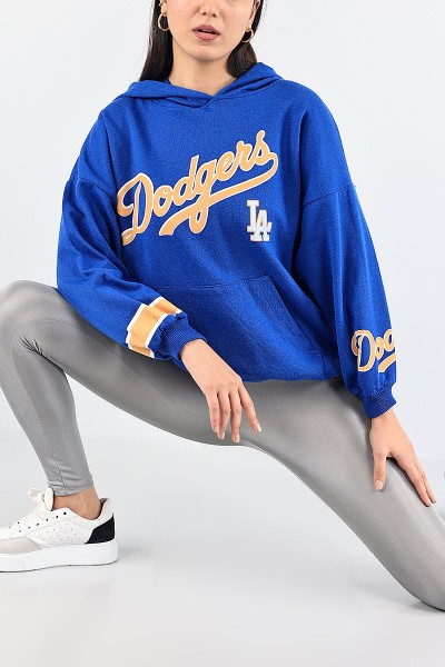 Saks Mavisi Baskılı İçi Şardonlu Bayan Sweat 88366