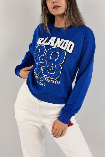 Saks Mavisi Baskılı İki İp Bayan Sweat 135908