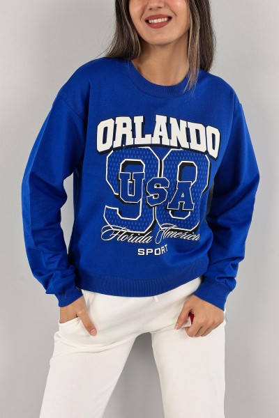 Saks Mavisi Baskılı İki İp Bayan Sweat 135908