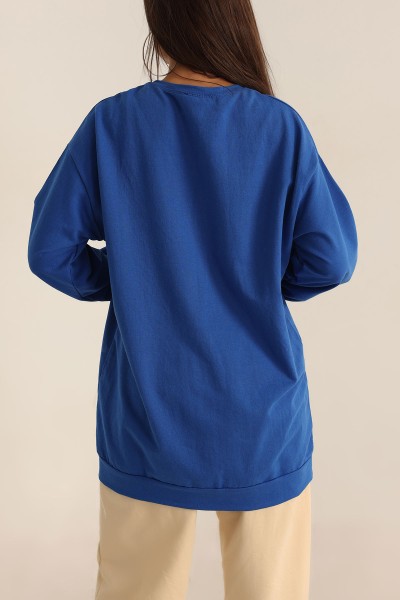 Saks Mavisi Baskılı İki İp Sweat Tunik 198365