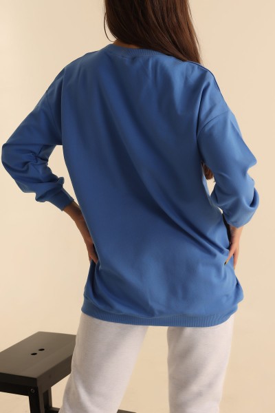 Saks Mavisi Baskılı İki İp Sweat Tunik 202325