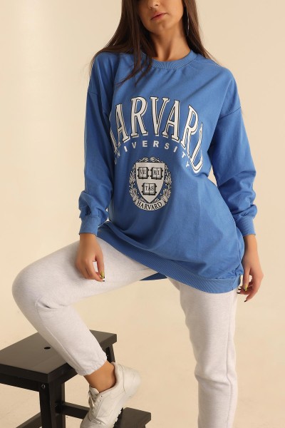 Saks Mavisi Baskılı İki İp Sweat Tunik 202325