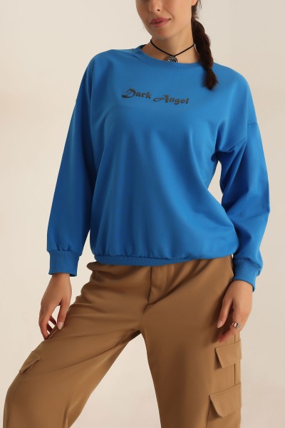 Saks Mavisi Baskılı Oversize Bayan Sweat 199240