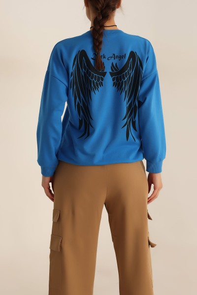 Saks Mavisi Baskılı Oversize Bayan Sweat 199240