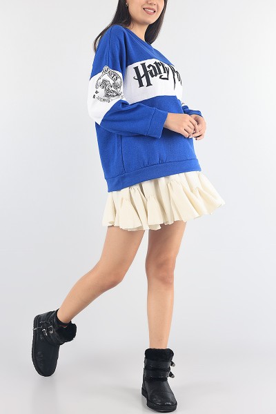 Saks Mavisi Baskılı Şardonlu Bayan Sweat 88375
