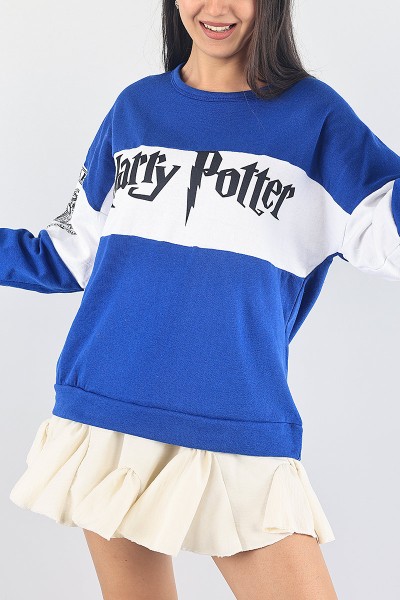 Saks Mavisi Baskılı Şardonlu Bayan Sweat 88375