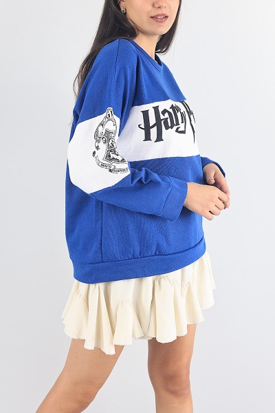 Saks Mavisi Baskılı Şardonlu Bayan Sweat 88375