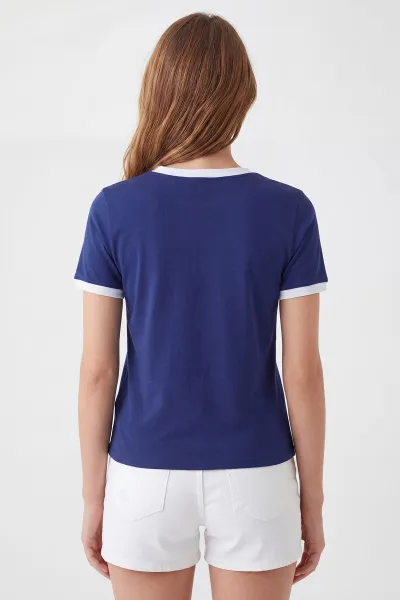Saks Mavisi Baskılı Süprem Kadın Tişört 451428
