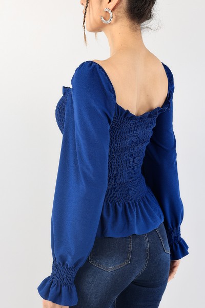 Saks Mavisi Bel ve Kol Gipeli Bluz 90598