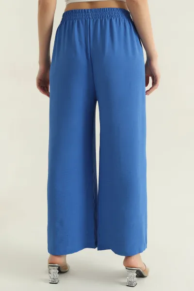 Saks Mavisi Beli Lastikli Aerobin Palazzo Kadın Pantolon 350649
