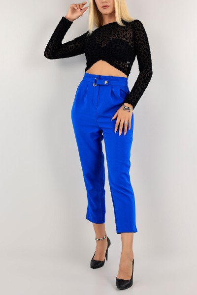 Saks Mavisi Beli Lastikli Bayan Pantolon 125896